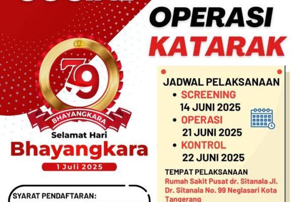 Hari Bhayangkara ke-79 Tahun 2025, Polres Metro Tangerang Kota Gelar Operasi Katarak Gratis, Simak Disini